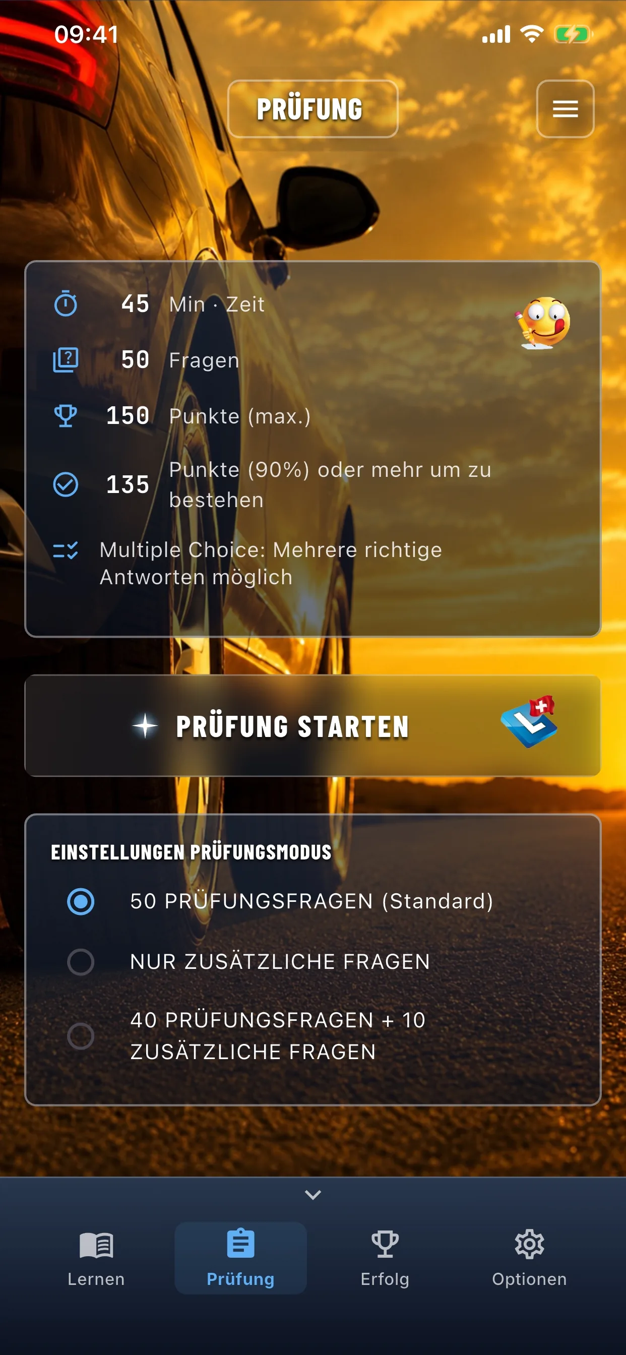 Auto-Theorie-App – Prüfungssimulation im Prüfungsmodus