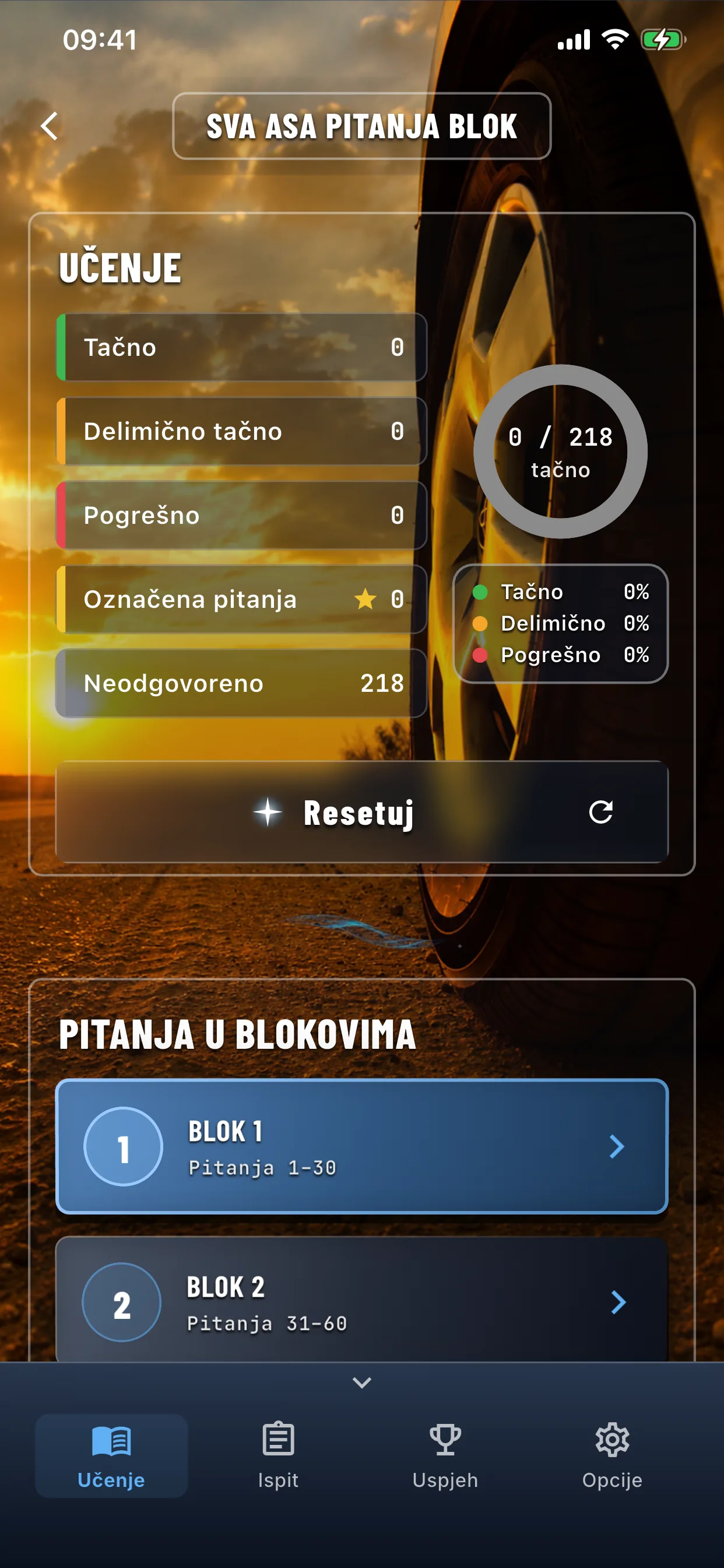 Aplikacija za auto teoriju – učenje po blokovima