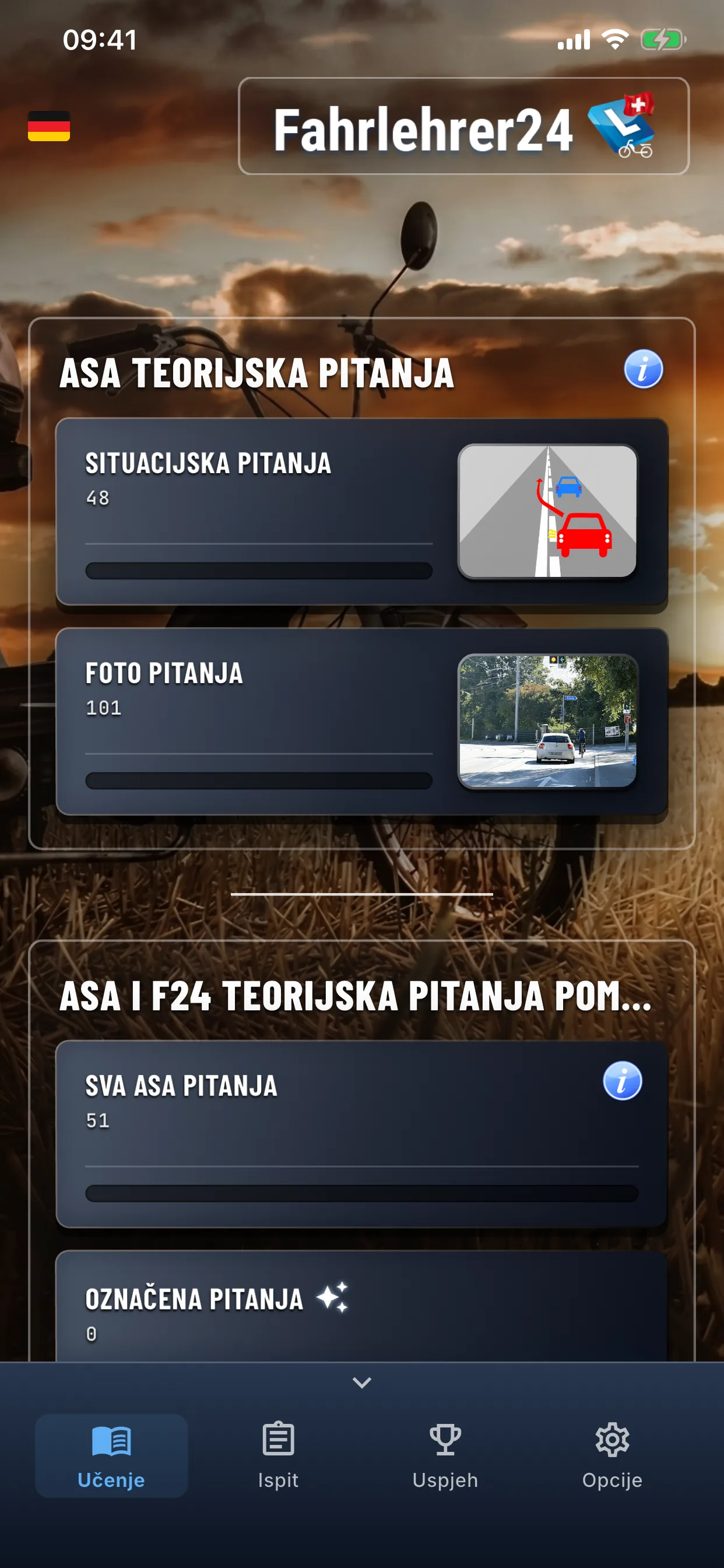 Aplikacija za teoriju mopeda – individualno učenje u načinu učenja