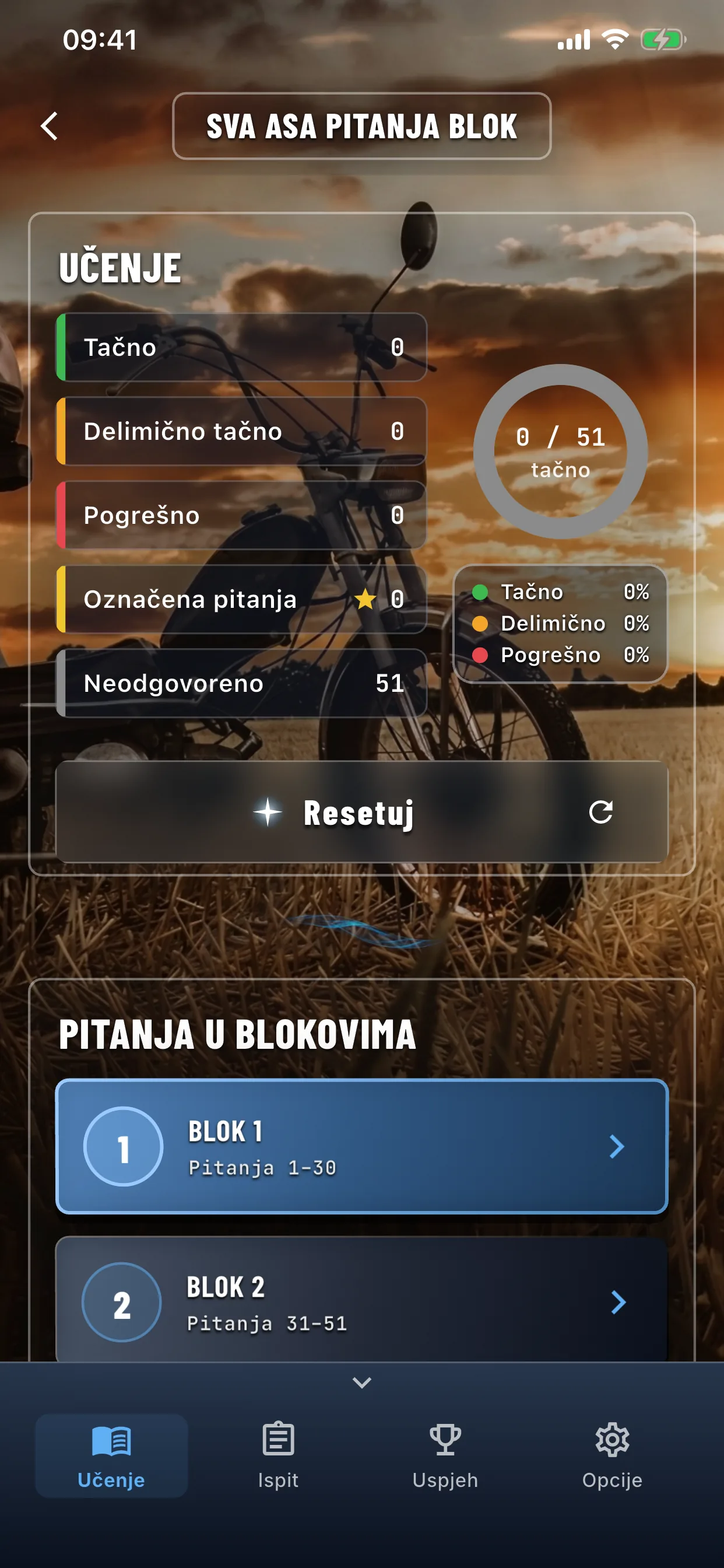 Aplikacija za teoriju mopeda – učenje po blokovima