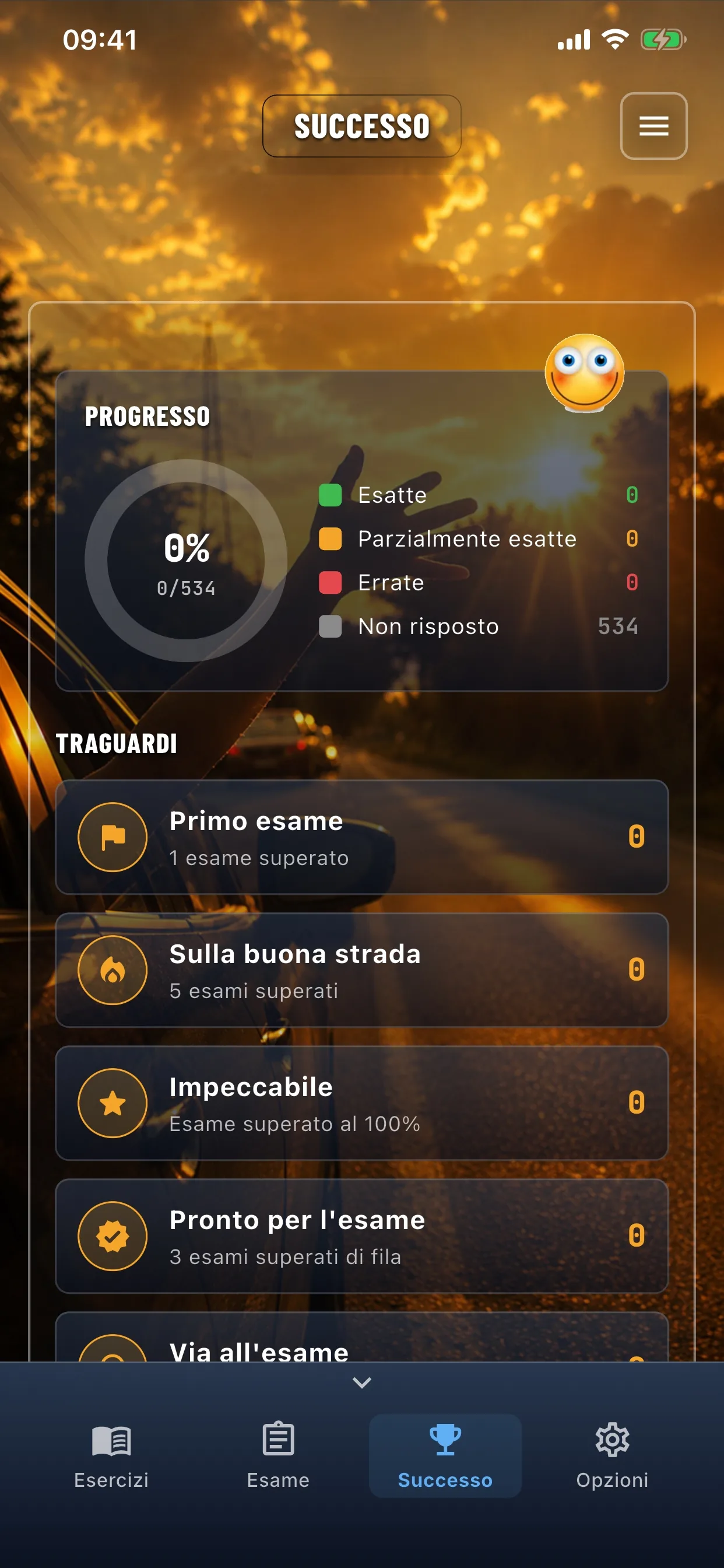 App teoria auto – esame superato – schermata di successo