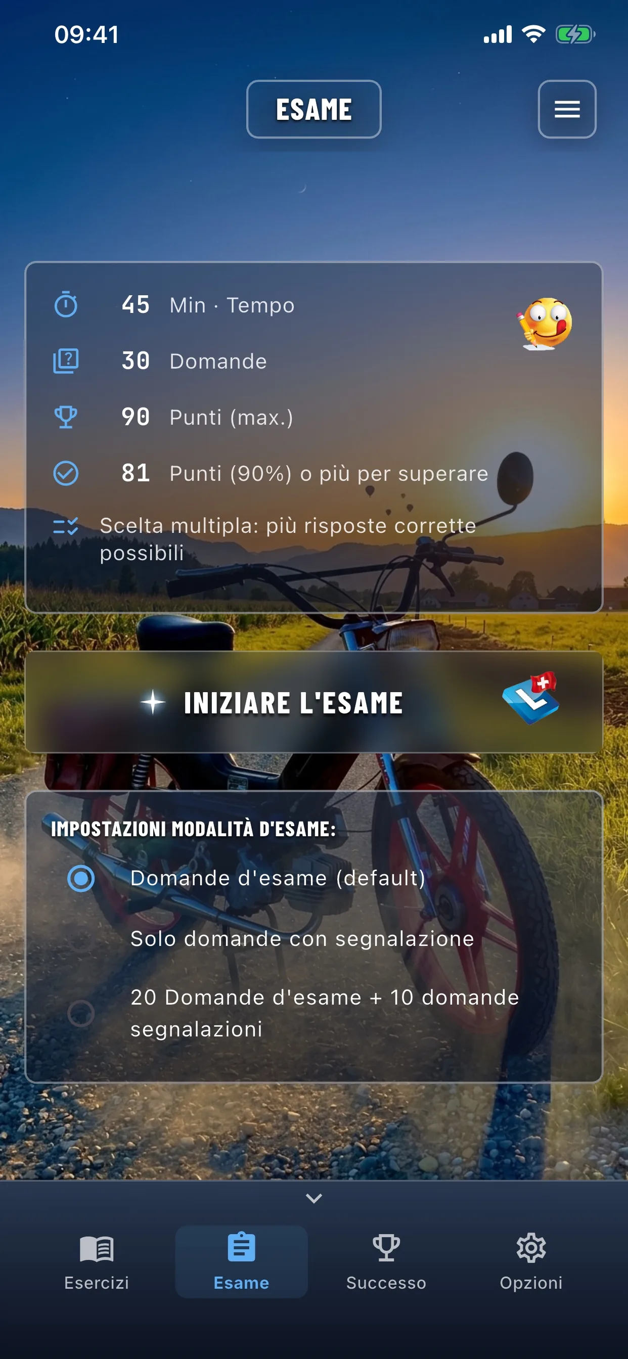 App teoria ciclomotore – simulazione d'esame in modalità esame