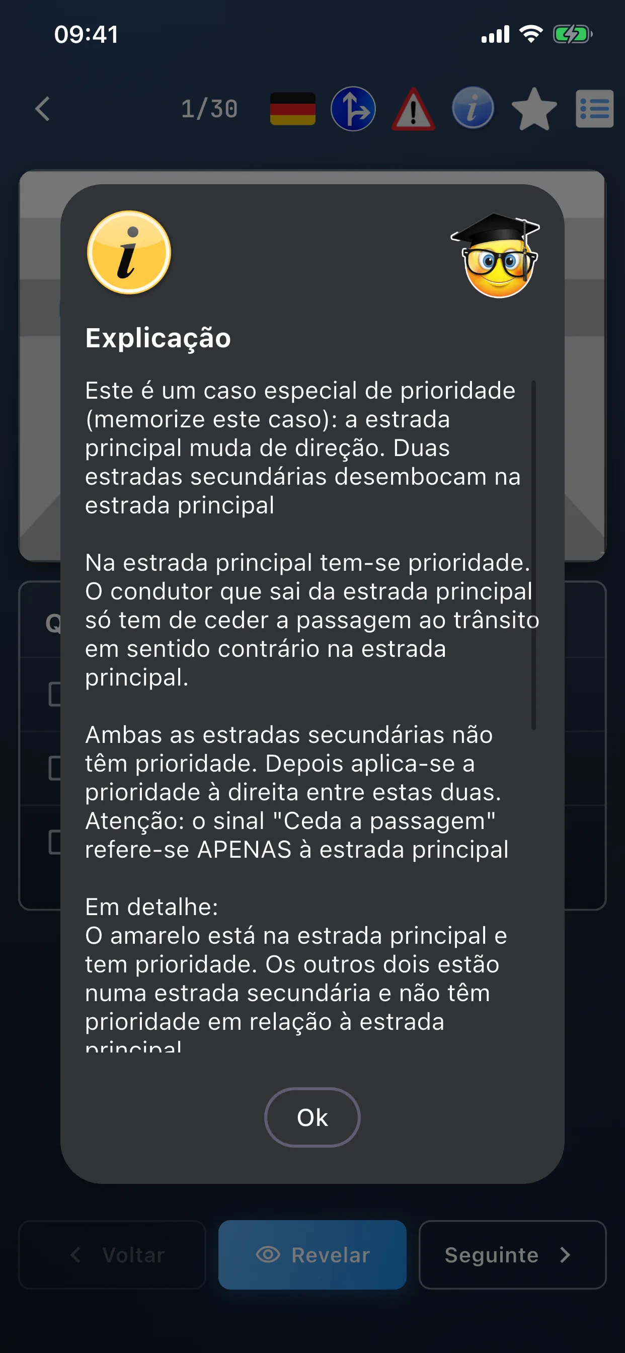 App de teoria do ciclomotor – explicação detalhada da pergunta