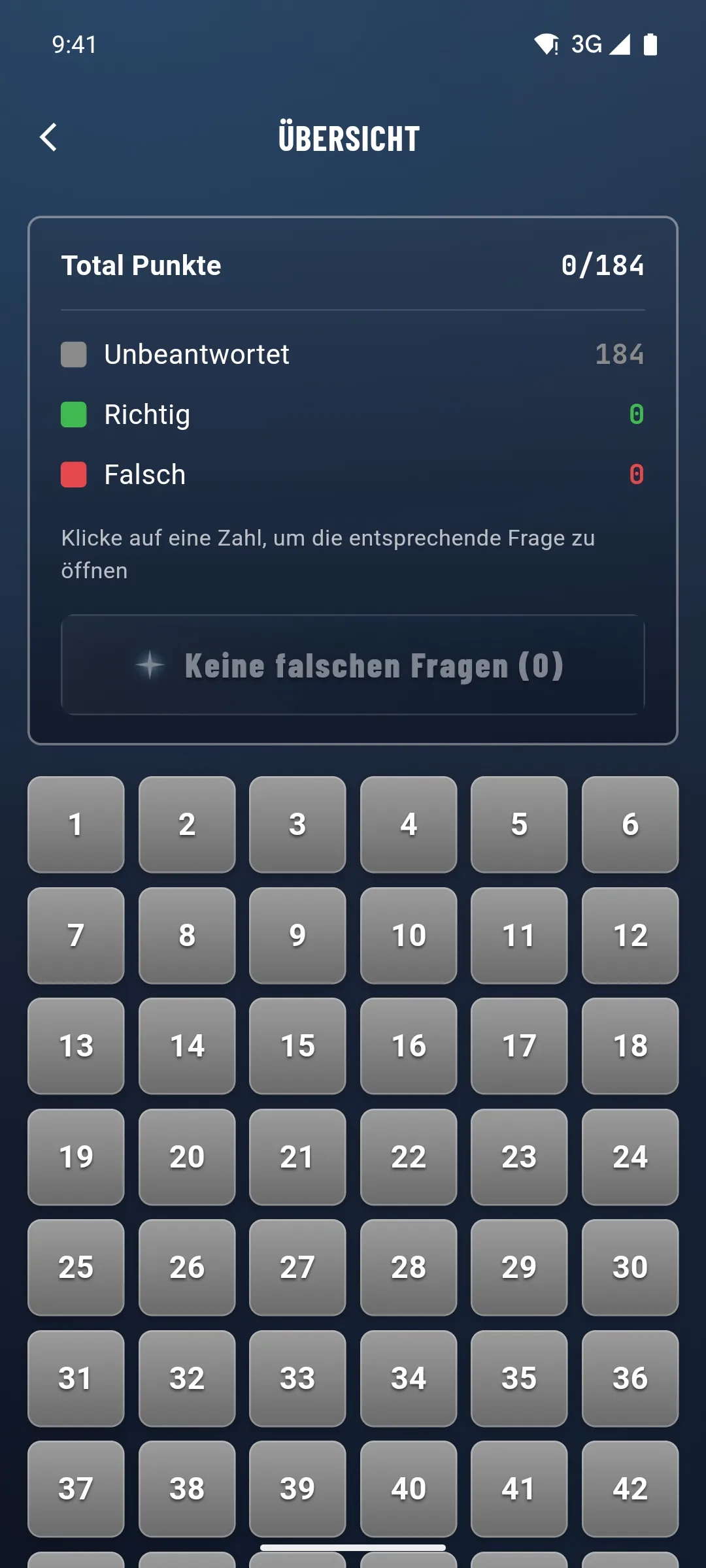 Taxi-Theorie-App – Übersicht über den Lernfortschritt