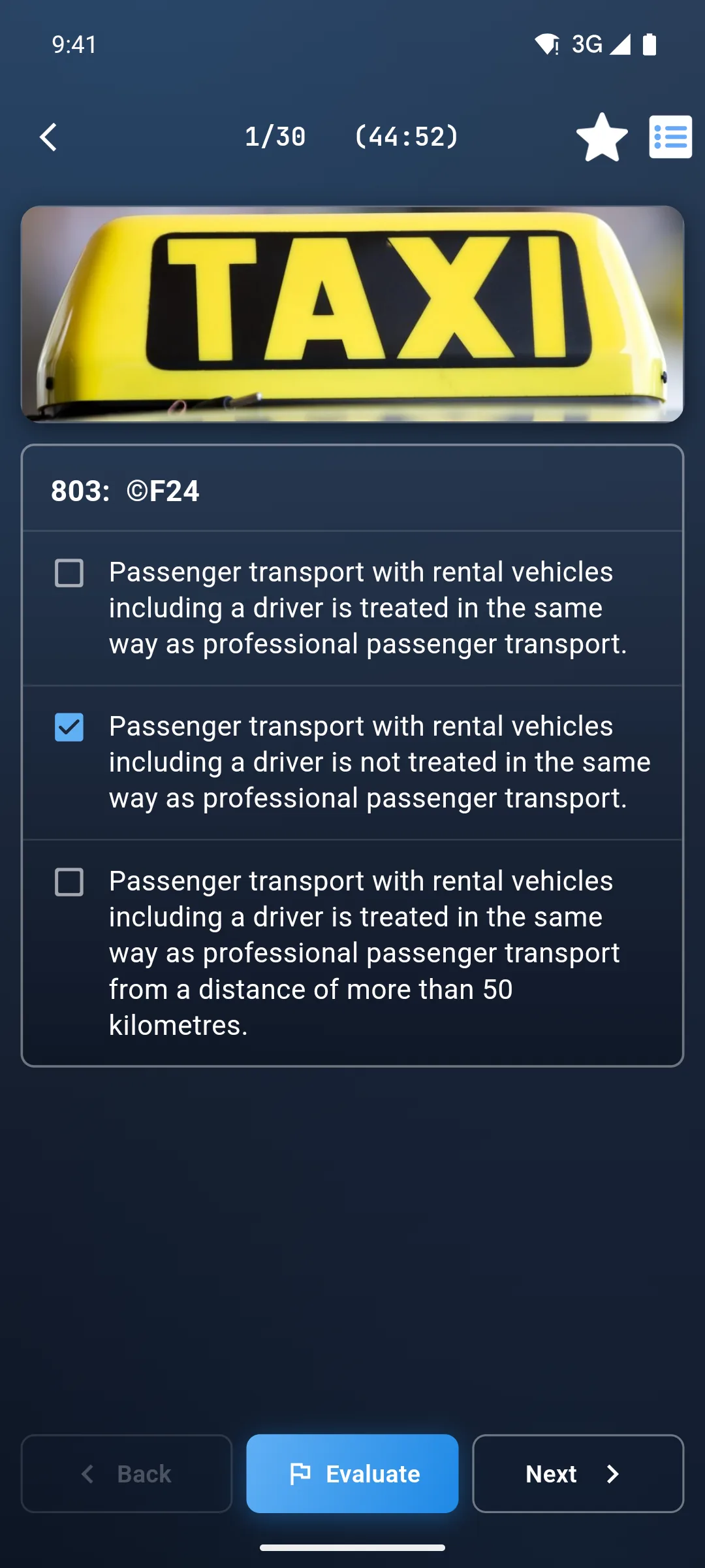 App de teoría de taxi – explicación detallada de la pregunta