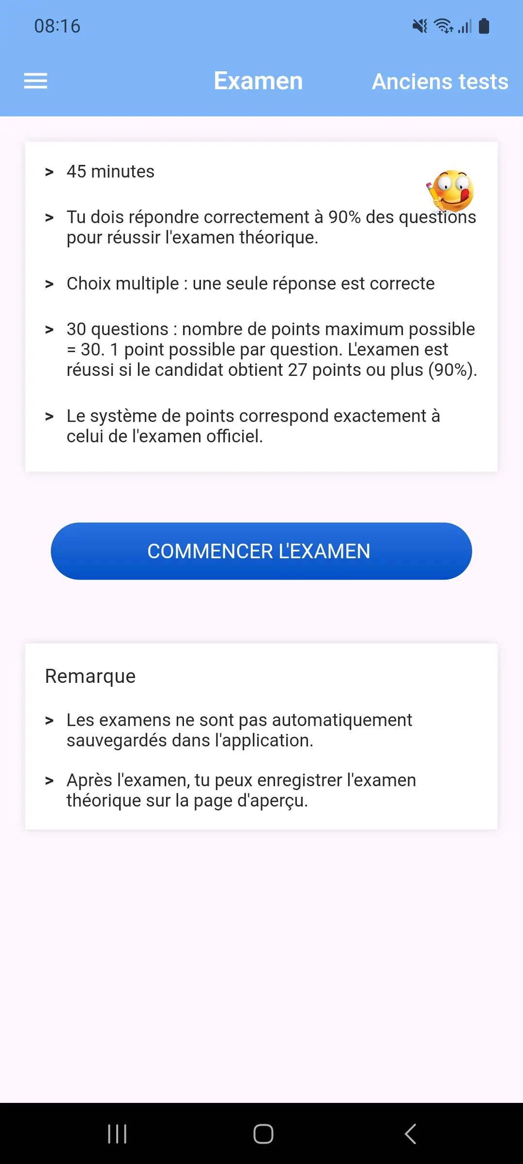 Appli théorie taxi – simulation d'examen : 30 questions en 45 minutes