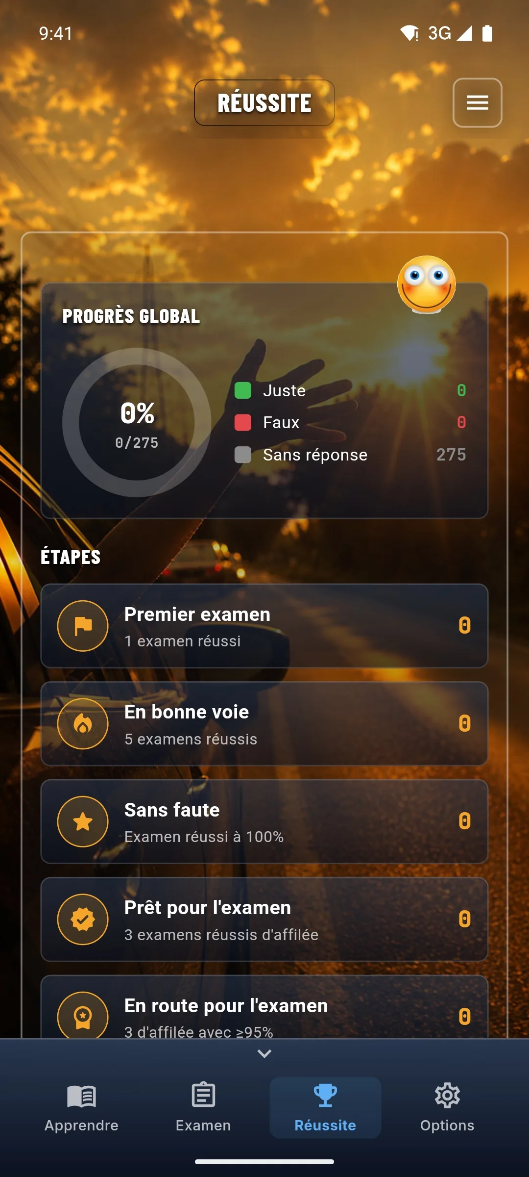 Appli théorie taxi – examen réussi – écran de réussite