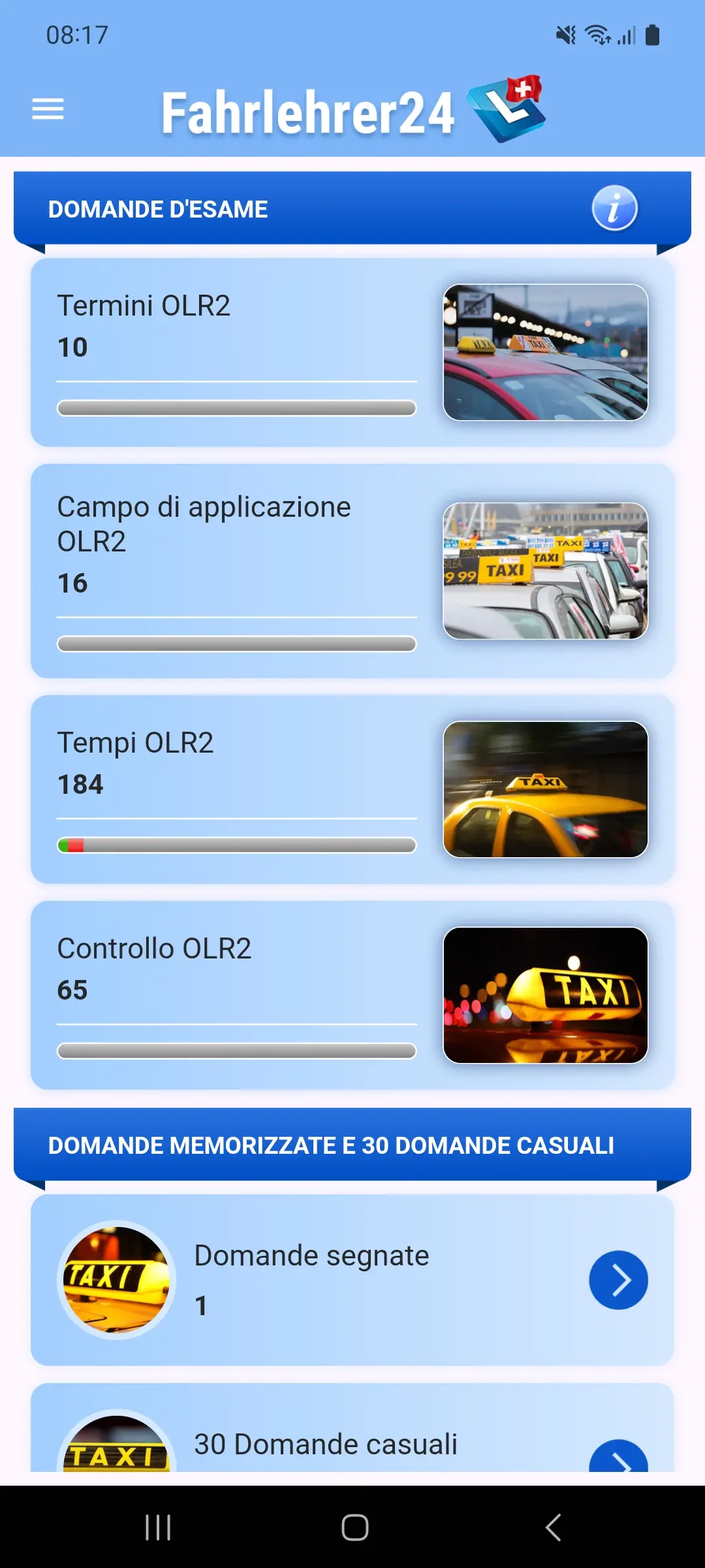 App teoria taxi – panoramica delle domande d’esame per tema